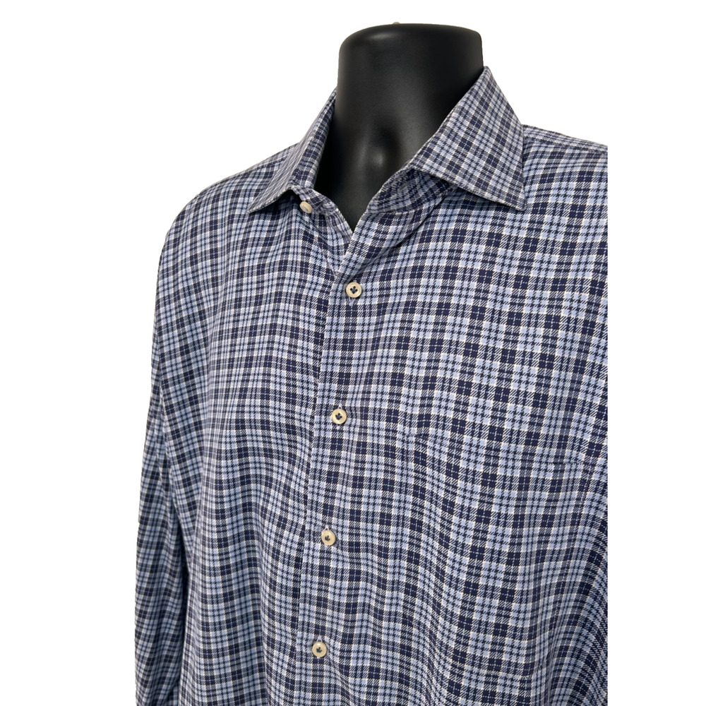 Peter Millar Button Shirt Blue Plaid Cotton Made Turkey Golf Springtime Men's L